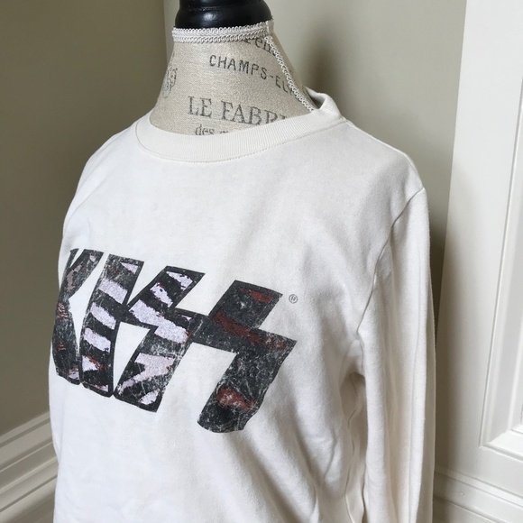 KISS Pull Over Sweatshirt Womens Medium Cream Animal Print Crew Neck Long Sleeve - Picture 7 of 11